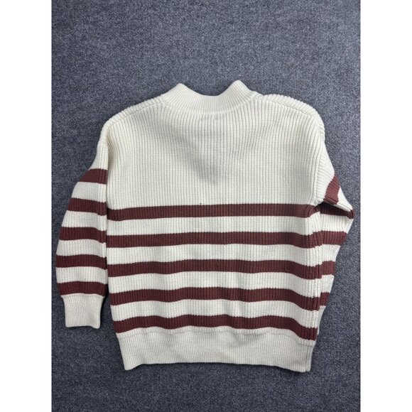 BKE Sweater Womens Small White Brown Stripe Mock Neck Half Zip Knit Pullover - Picture 7 of 7